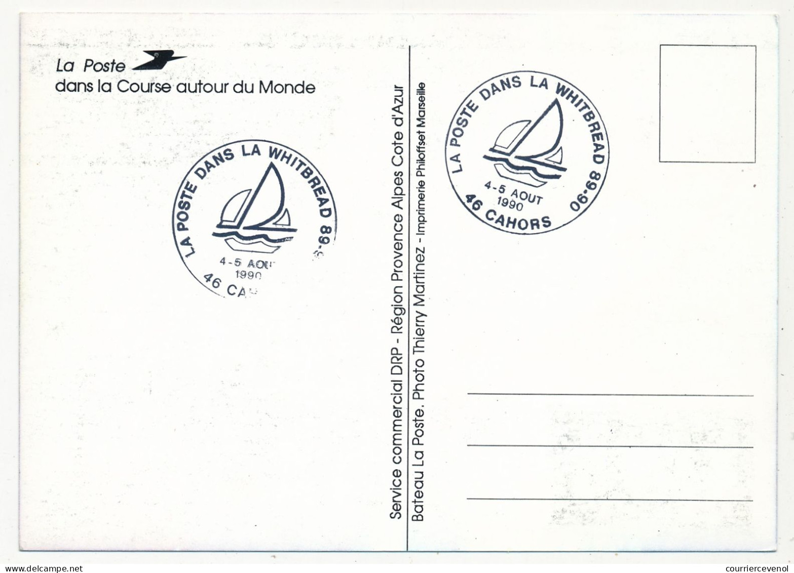 FRANCE - Carte Maximum - 2,30 Bateau La Poste - Obl Temp "La Poste Dans La Whilbread 89/90" CAHORS 1990 - 1990-1999