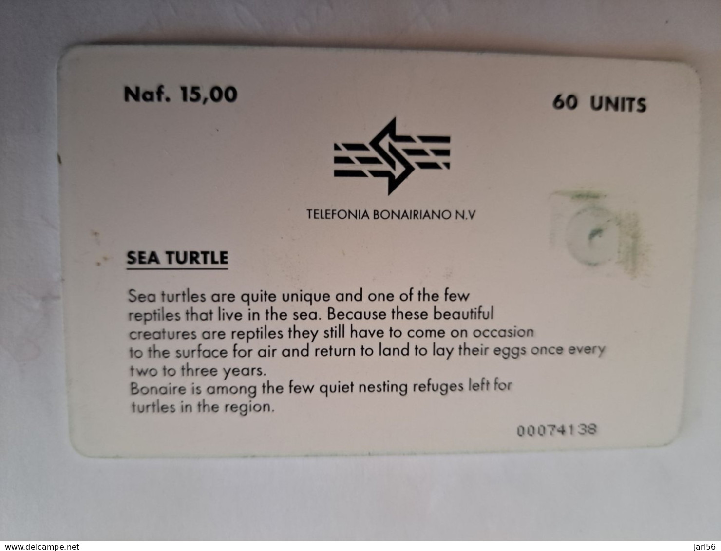 BONAIRE Naf 15,00/  60 Units SEA TURTLE/  SCHILDPAD  **14255** - Antilles (Neérlandaises)