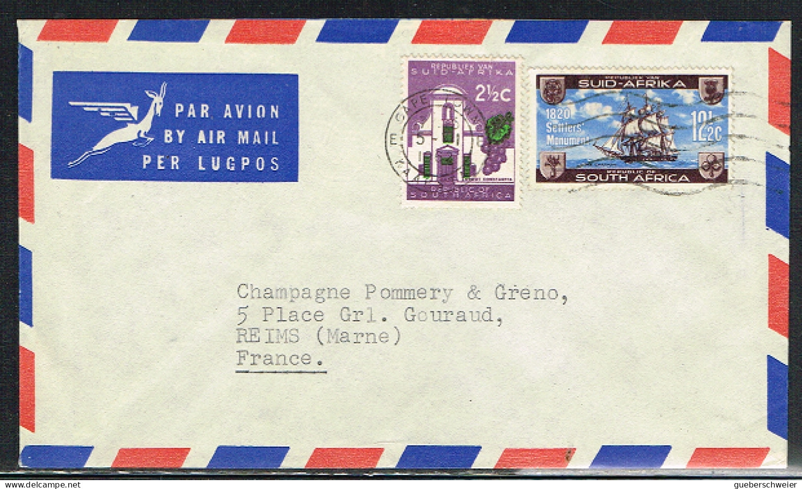 VIN/COL23 - AFRIQUE DU SUD N° 263 Voilier Chapman Sur Lettre Par Avion Pour La France - Brieven En Documenten