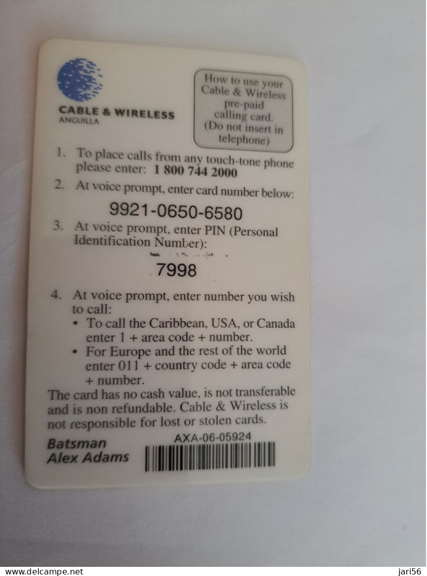 ANGUILLA  AXA 06  /  $20,- CRIQUET  BATSMAN ALEX ADAM    PREPAID   USED CARD  ** 14265** - Anguila