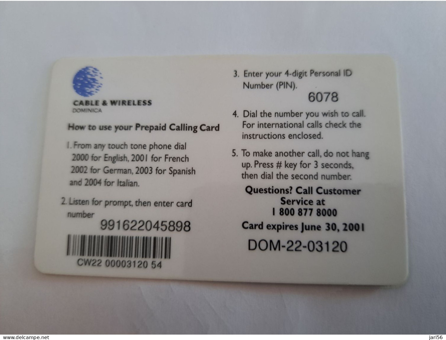 DOMINICA / $10,- PREPAID  DOM-22    Fine Used Card  ** 14278 ** - Dominique
