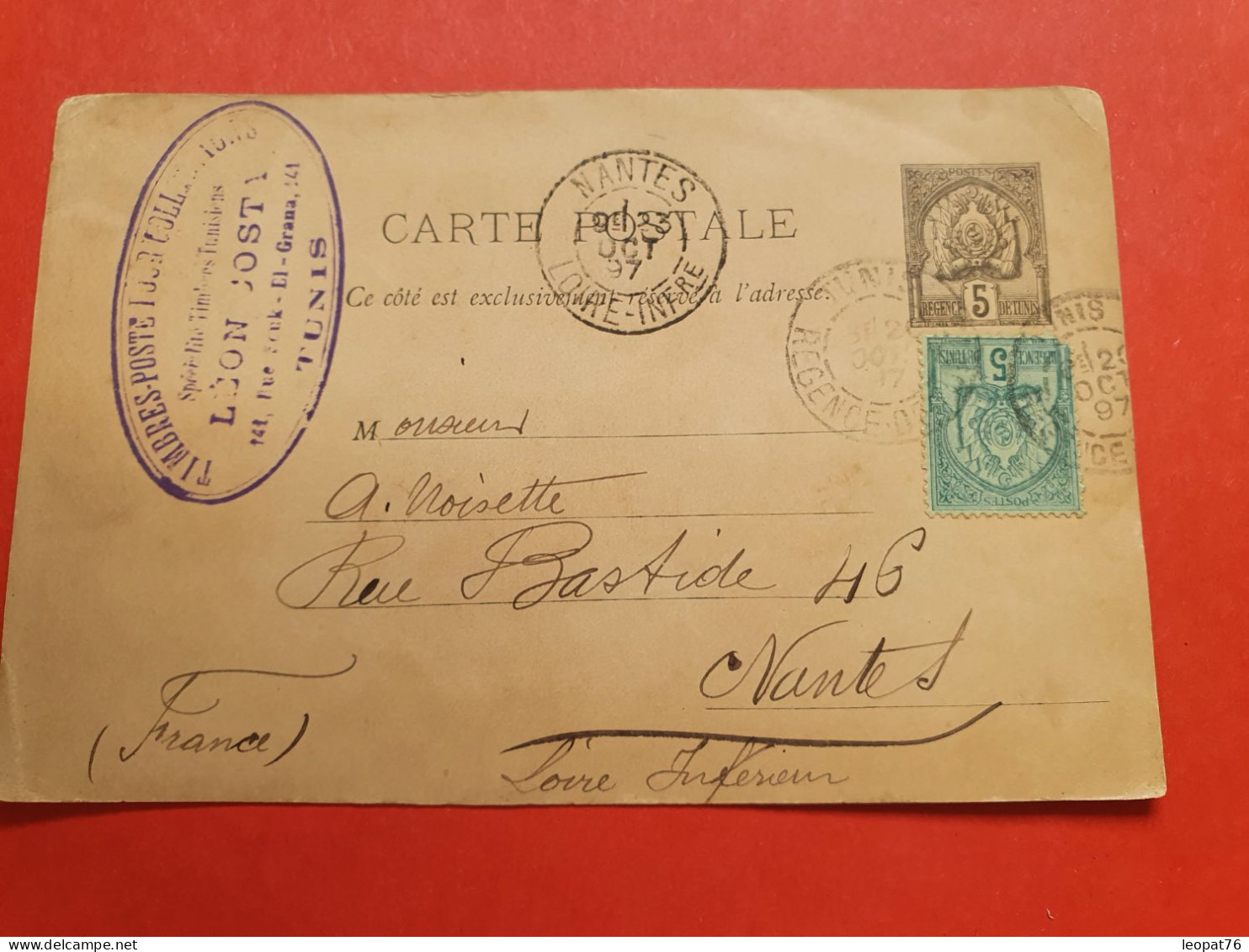 Tunisie - Entier Postal  ( Négociant En Timbres Poste ) + Complément De Tunis Pour Nantes En 1897 - JJ 63 - Lettres & Documents