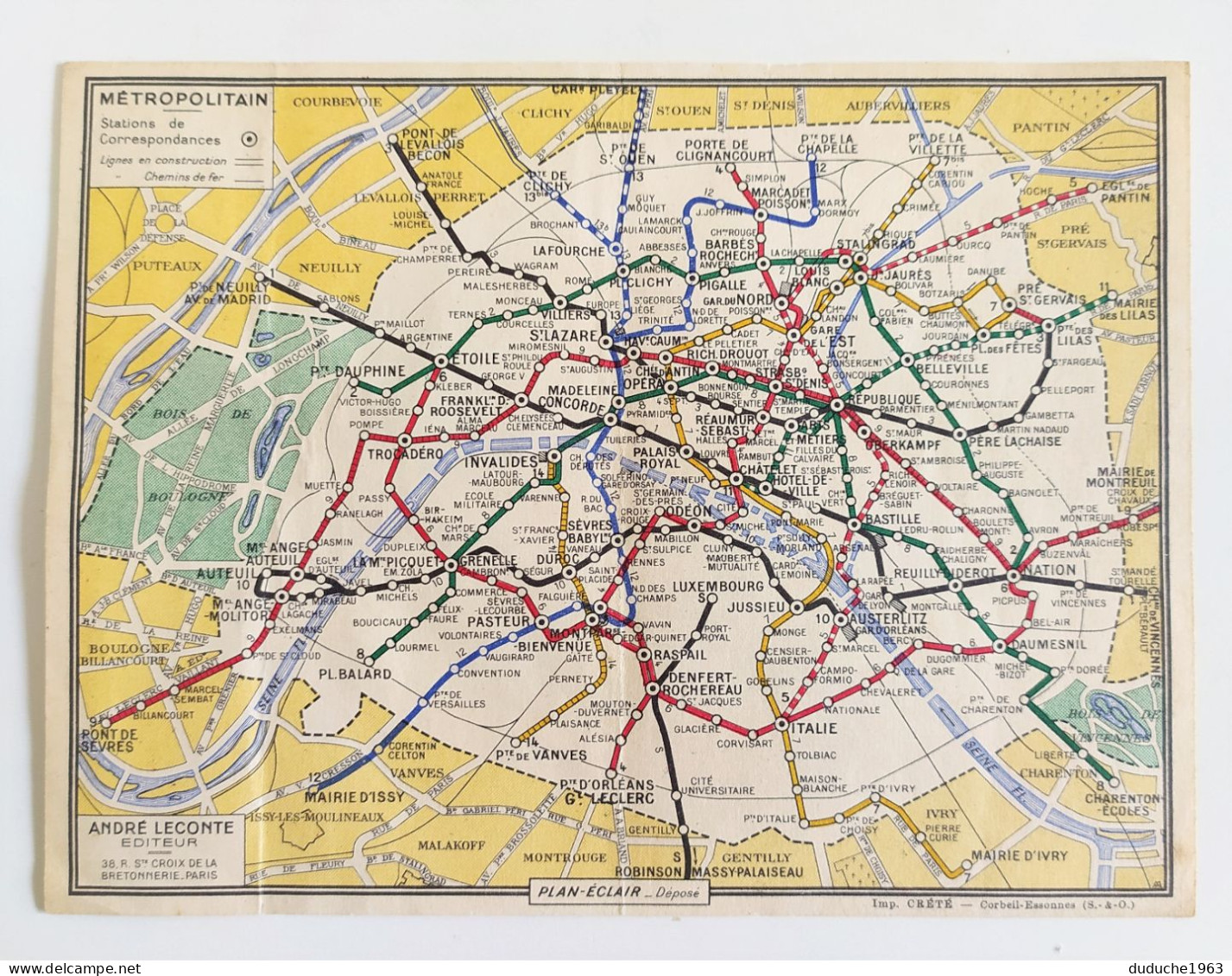 Paris - Ancien Plan De Métro Leconte Avant 1957 - Europe