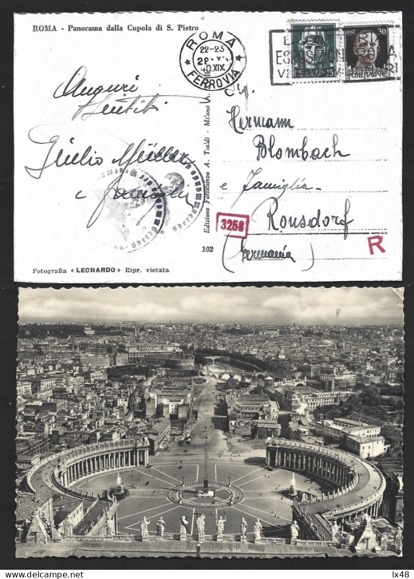 Cartolina Da Piazza S Pietro, Vaticano, Timbro Vittorio Emanuele II, Obliterazione Roma Ferrovia, 1940. Censura Tedesca - Propaganda Di Guerra