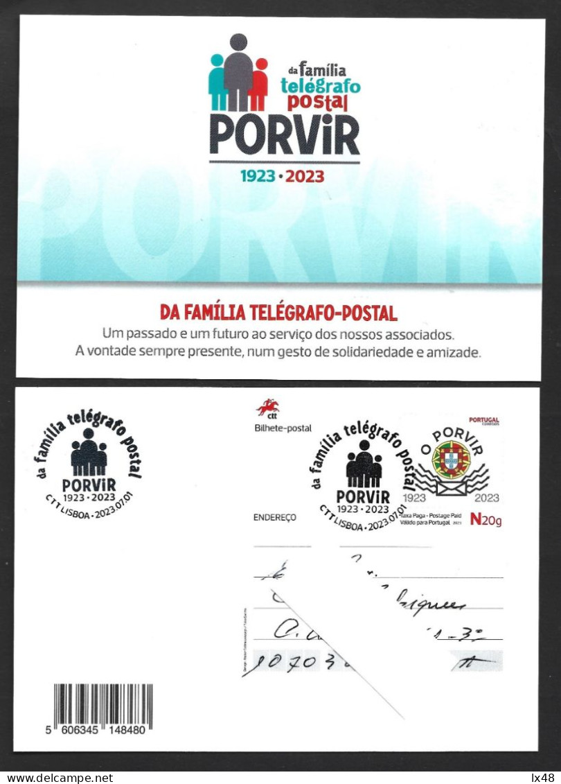 Postal Stationery Celebrating 100 Years Of Postal Telegraph Family, Porvir. Telegraph. Shield Of Portuguese República - Covers & Documents