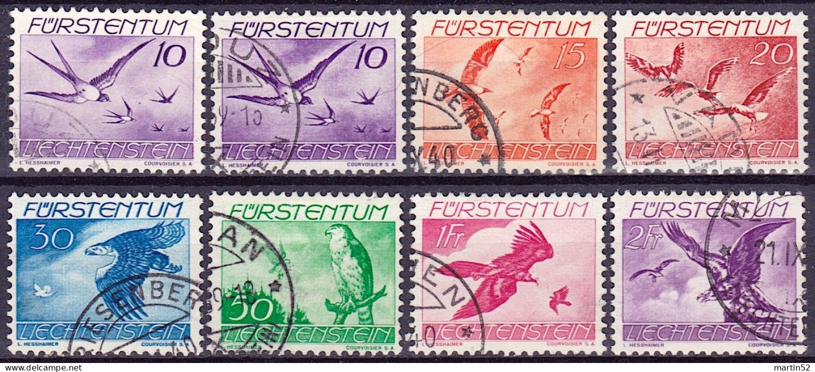 Liechtenstein 1939: Flugpost "Vögel Oiseaux Birds" Zu F 17y+z-23 Mi 173x+y-179 Yv PA17-23 O Used (Zumstein CHF 51.75) - Poste Aérienne