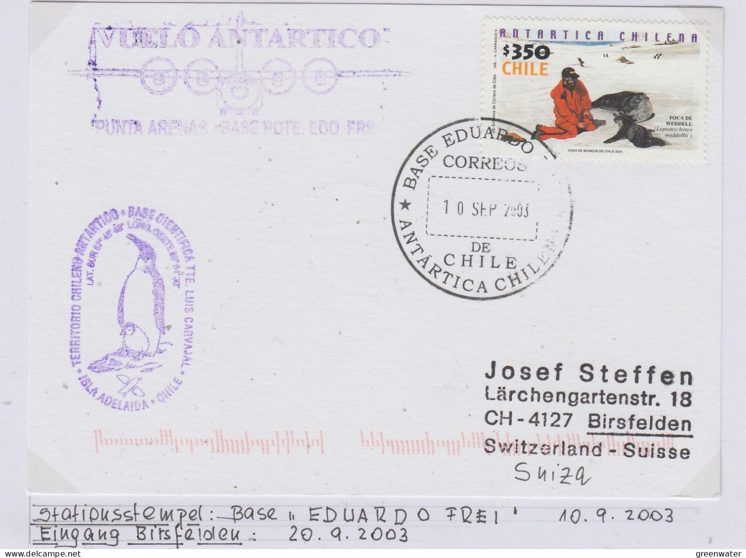 Chile Antarctic Flight From Punta Arenes To Base Frei  Ca Frei 20 SP 2003 (WB196A)) - Vols Polaires