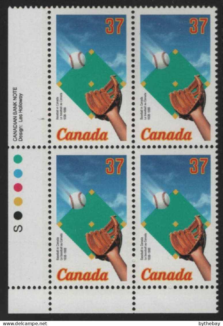 Canada 1988 MNH Sc 1221 37c Basball Glove, Ball, Diamond LL Plate Block - Plattennummern & Inschriften