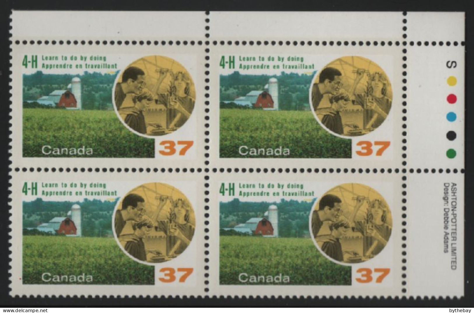 Canada 1988 MNH Sc 1215 37c Farm Scene, 4-H Club UR Plate Block - Plattennummern & Inschriften