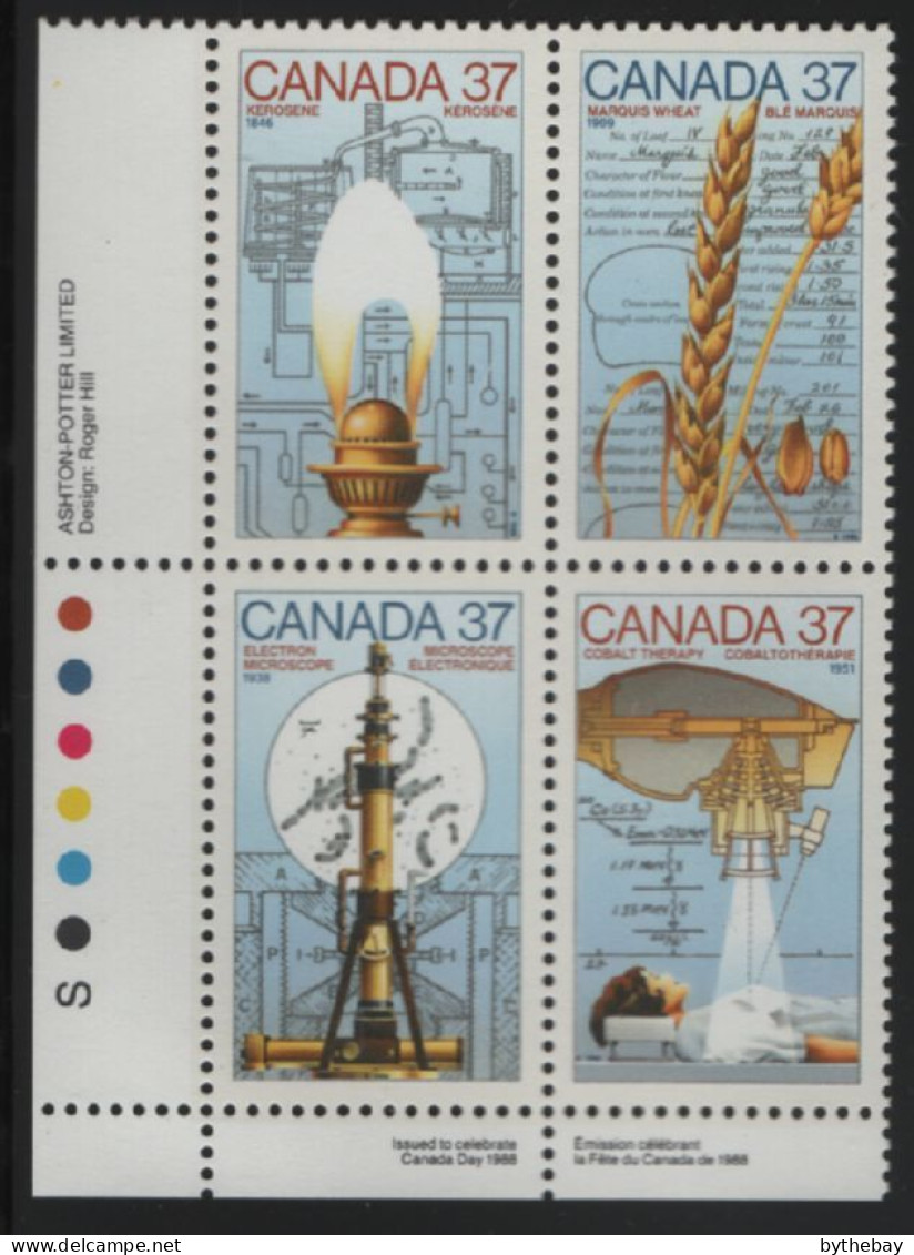 Canada 1988 MNH Sc 1209a 37c Science, Technology LL Plate Block - Num. Planches & Inscriptions Marge