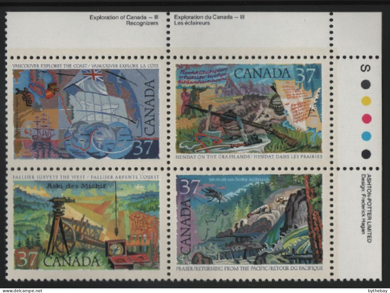 Canada 1988 MNH Sc 1202a 37c Explorers UR Plate Block - Plattennummern & Inschriften