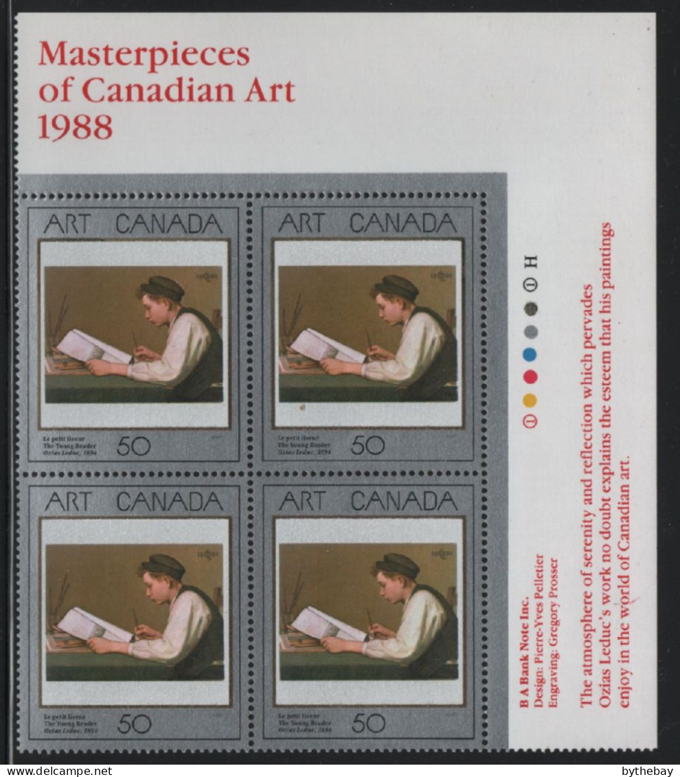 Canada 1988 MNH Sc 1203 50c The Young Reader UR Plate Block - Números De Planchas & Inscripciones