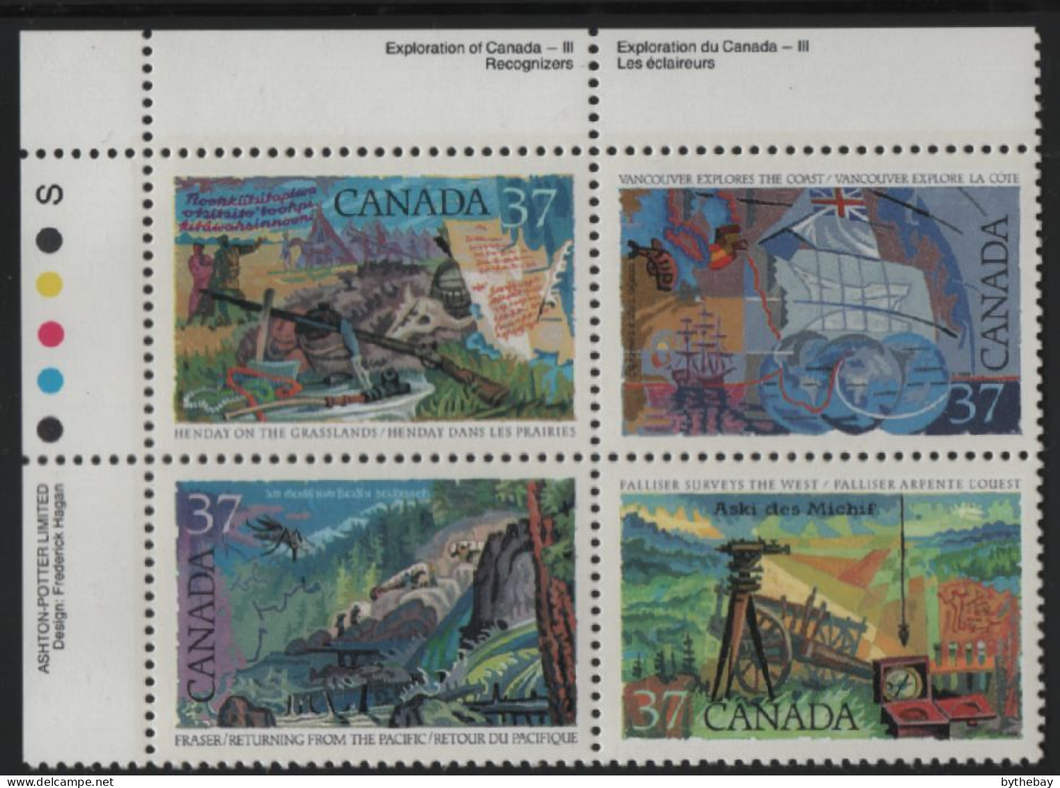 Canada 1988 MNH Sc 1202a 37c Explorers UL Plate Block - Plattennummern & Inschriften