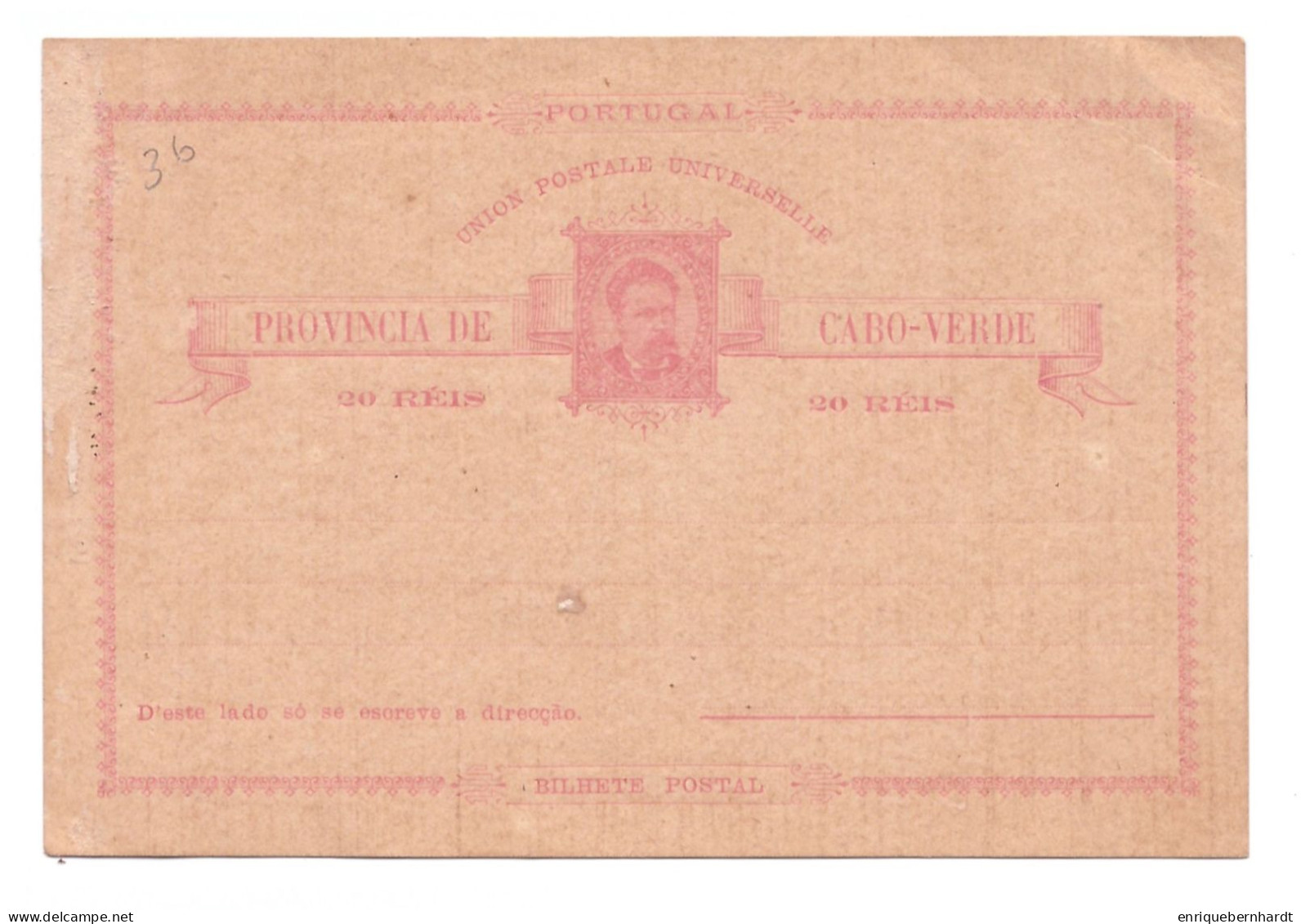 PORTUGAL / PROVINCIA DE CABO-VERDE / BILHETE POSTAL 20 RÉIS - Cap Vert