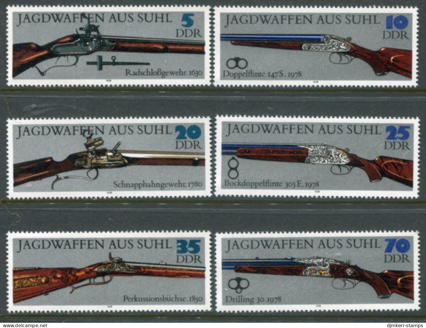DDR / E. GERMANY 1978   Hunting Weapons Singles MNH / **.  Michel 2376-81 - Ungebraucht