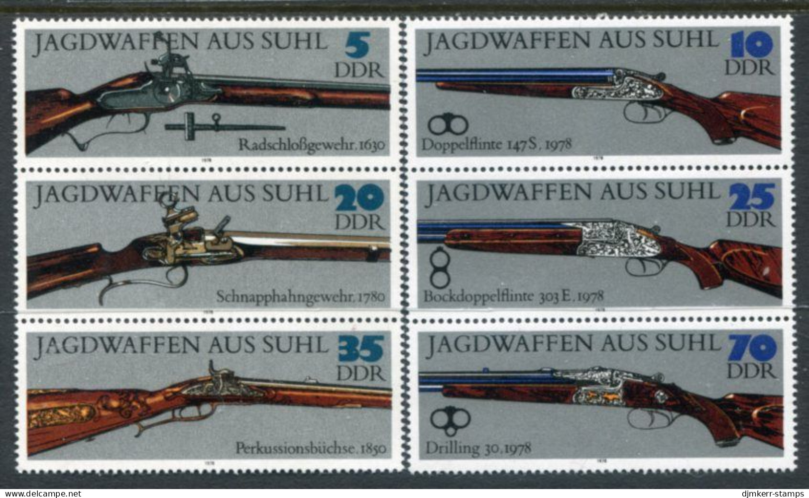 DDR / E. GERMANY 1978   Hunting Weapons Strips MNH / **.  Michel 2376-81 - Unused Stamps