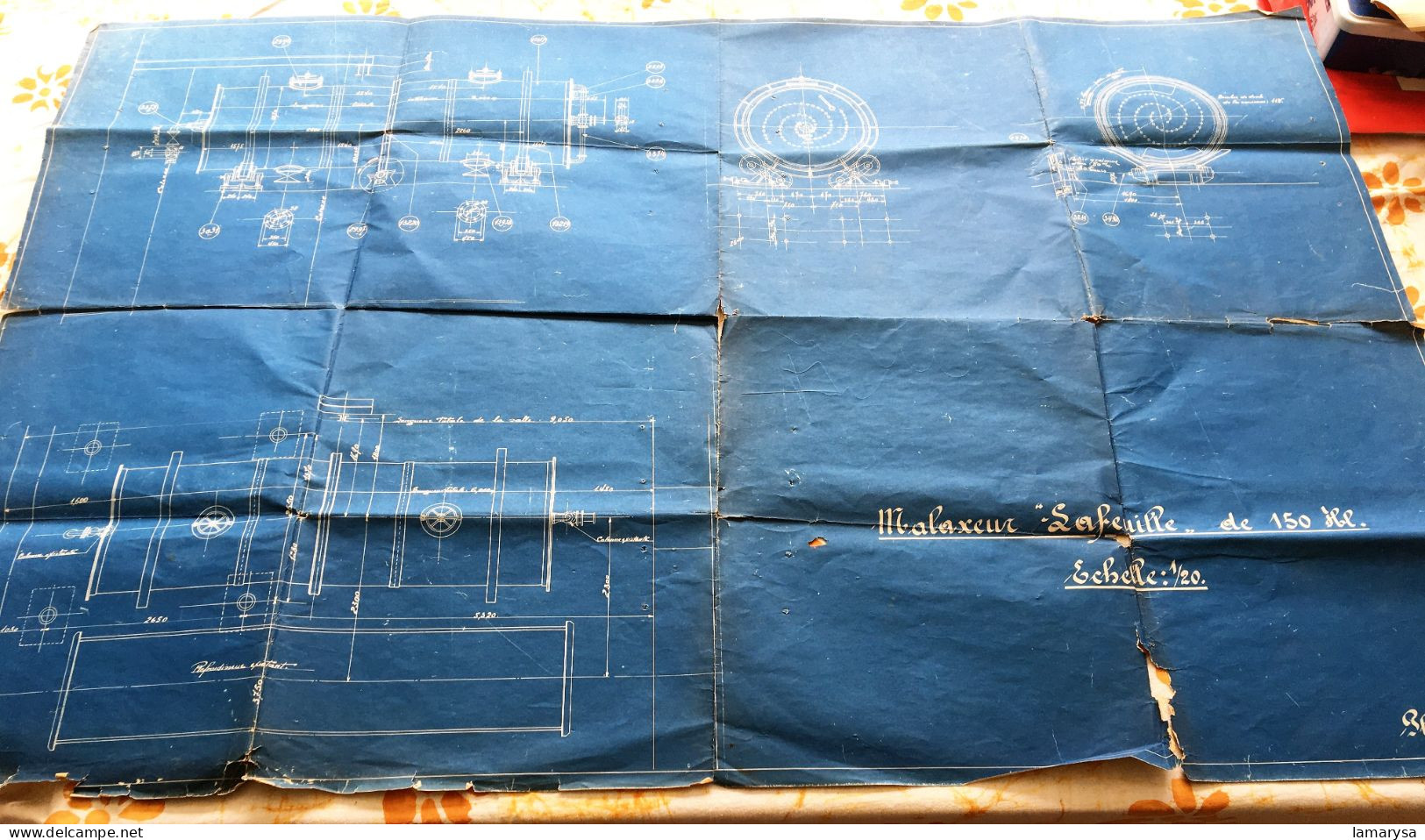 Ancien Plan Original 1321 De Malaxeur " Lafeuille " De 150 Hl  échelle 1/20é Vieux Papiers Planches & Plans Techniques - Otros Planes