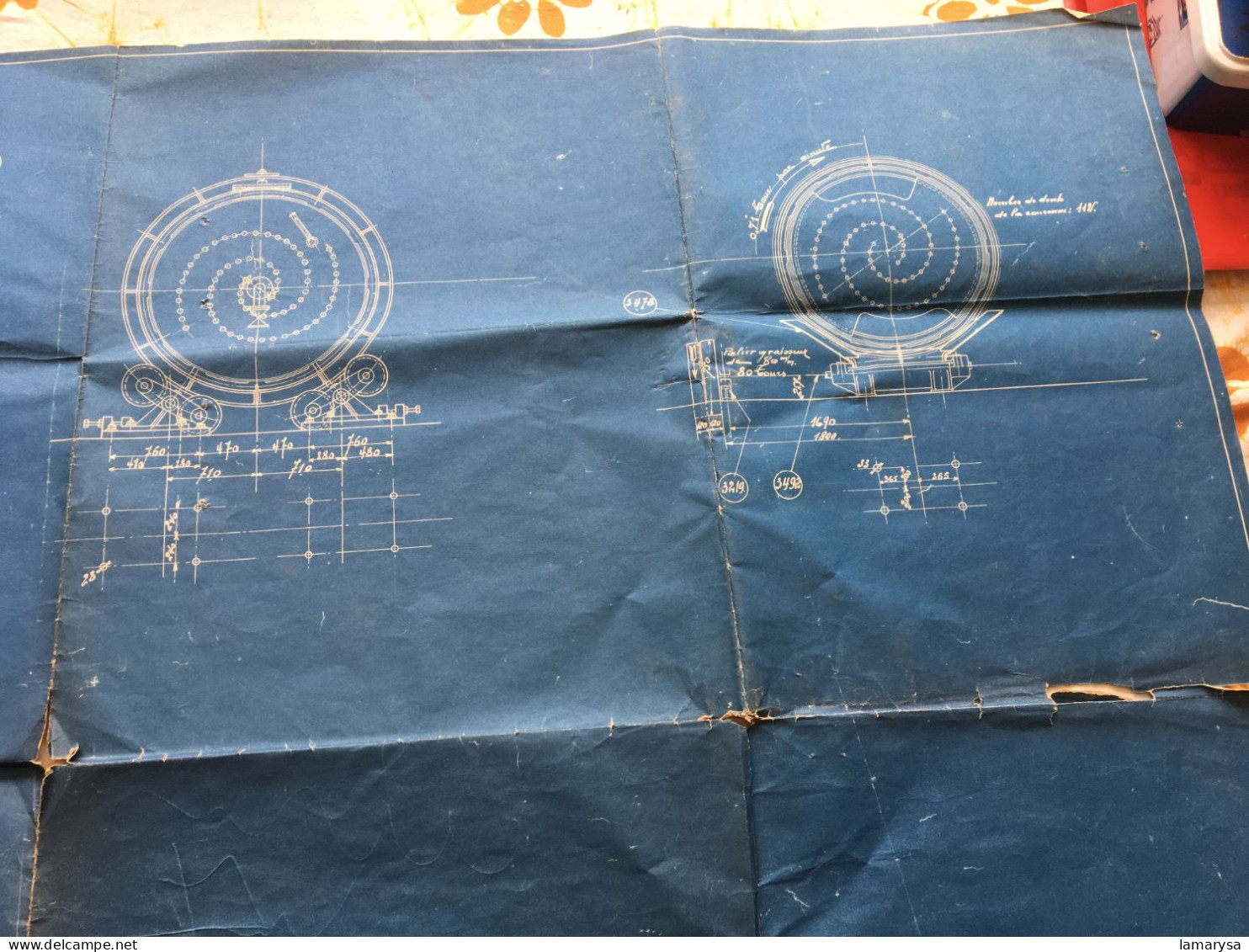 Ancien plan original 1321 de Malaxeur " Lafeuille " de 150 hl  échelle 1/20é Vieux Papiers Planches & Plans Techniques