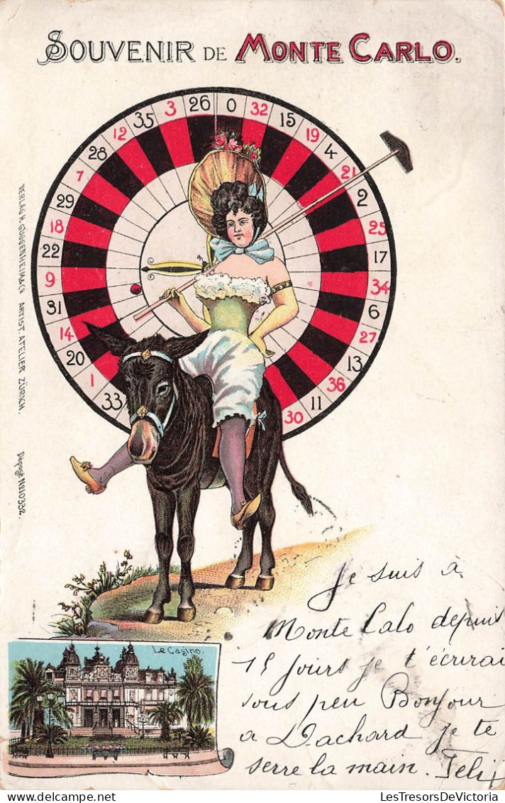 Souvenir De Monte Carlo - Colorisé - Roulette - Oblitéré Ambulante De Nice à Vitimille - Carte Postale Ancienne - Monte-Carlo