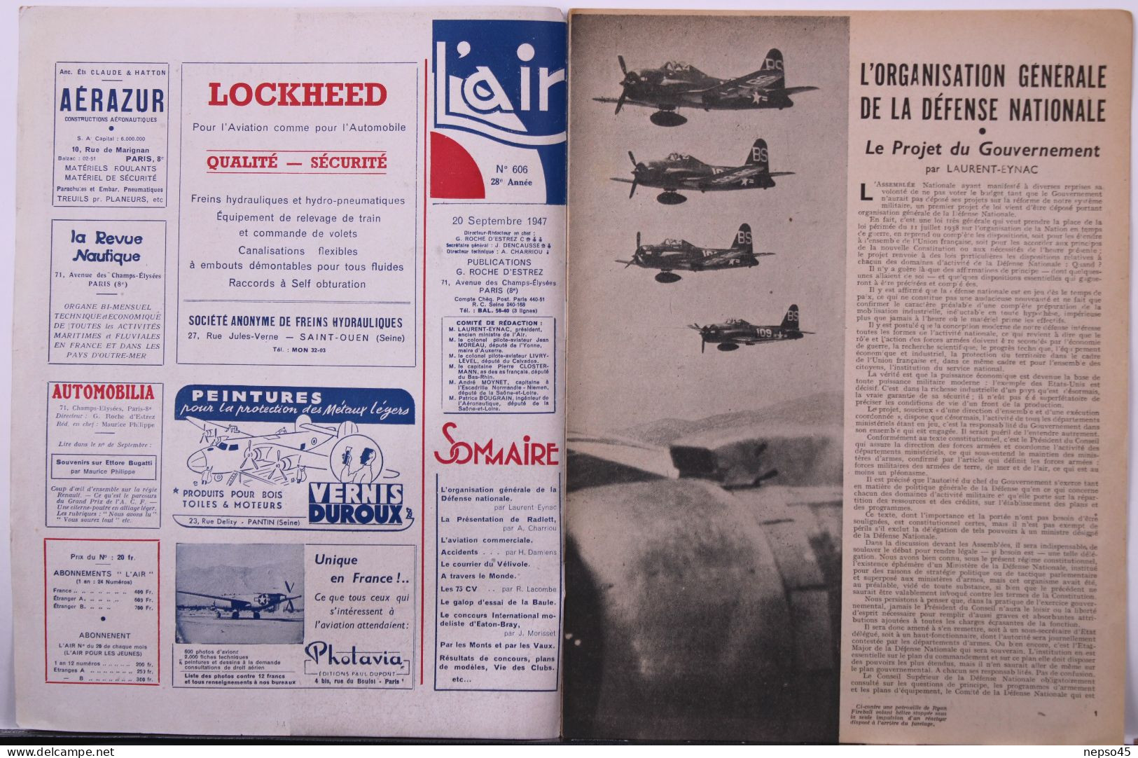 Avion.Revue " L'Air " 1947.Organisation Générale Défense Nationale.Présentation De Radlett.Concours De 75 CV.Modelisme. - Aviation