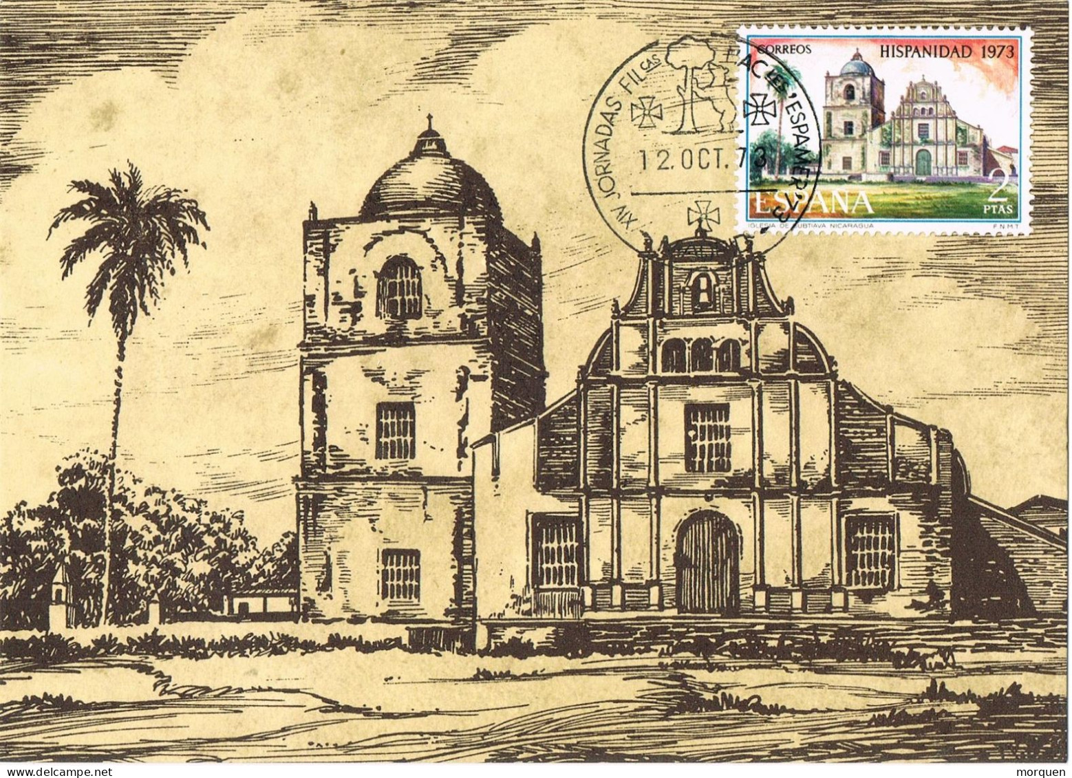 50962. Tarjeta Maxima MADRID 1973. ESPAMER 73 Jornadas Filatelicas, Iglesia Nicaragua - Tarjetas Máxima