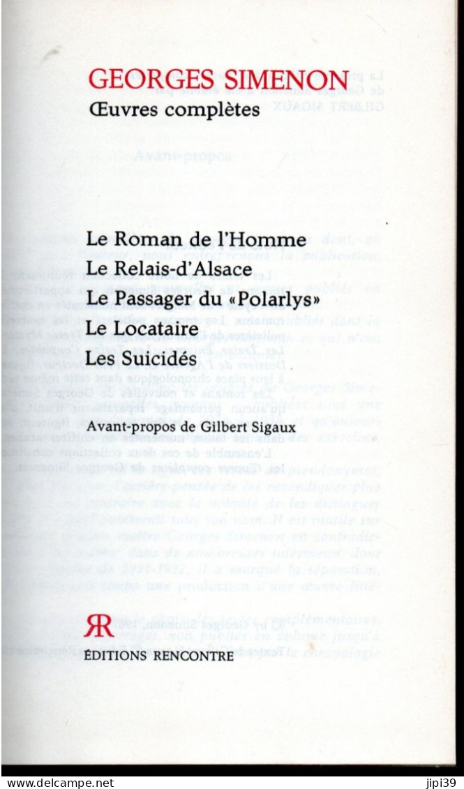 Bradé : Le Roman De L'Homme , Le Relais D'Alsace , Le Passager Du Polarlys , Le Locataire , Les Suicidés - Simenon