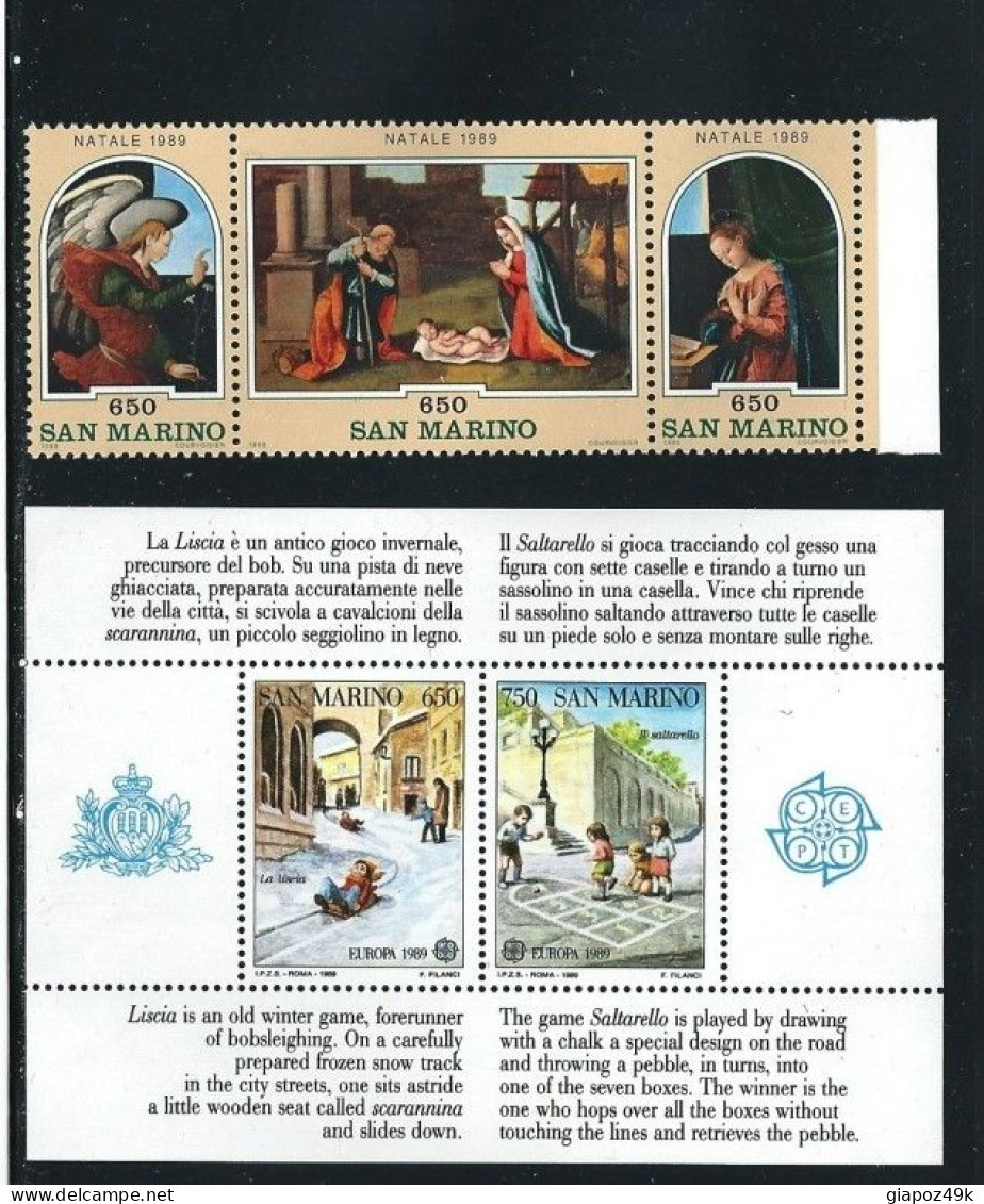 ● San Marino 1989 ֍ ANNATA COMPLETA ** ● 1 Foglietto (BF) + 23 Fb ● Tutte Serie Complete ● - Annate Complete