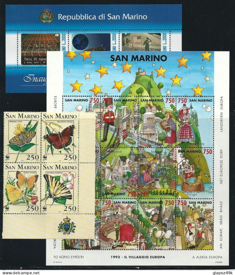 ● San Marino 1993 ֍ ANNATA COMPLETA ** ● SOTTO FACCIALE ● 2 Foglietti + 20 Fb ● Tutte Serie Complete ● - Années Complètes