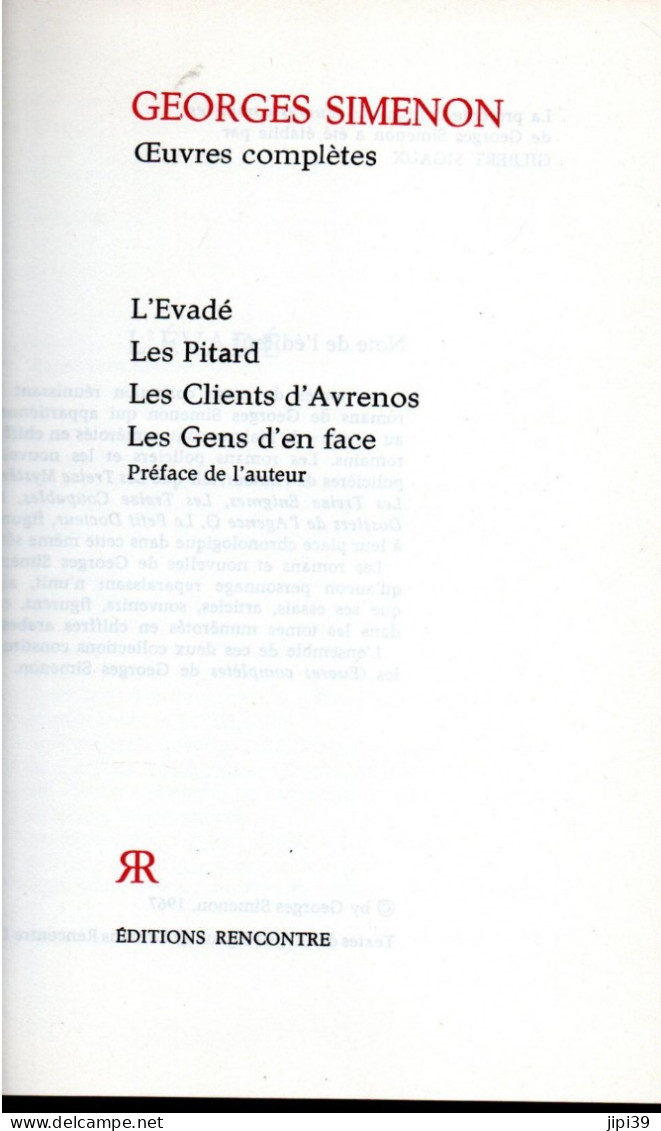 Bradé : L'Evadé , Les Pitard , Les Clients D'Avrenos , Les Gens D'En Face - Simenon