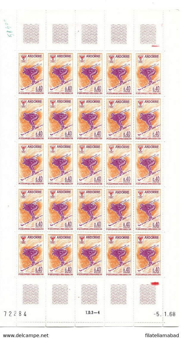 ANDORRA-25 SELLOS HOJA ENTERA -YVERT Nº 187 PRECIO CATALOGO DEL AÑO 2019 50,00 € - Blocs-feuillets