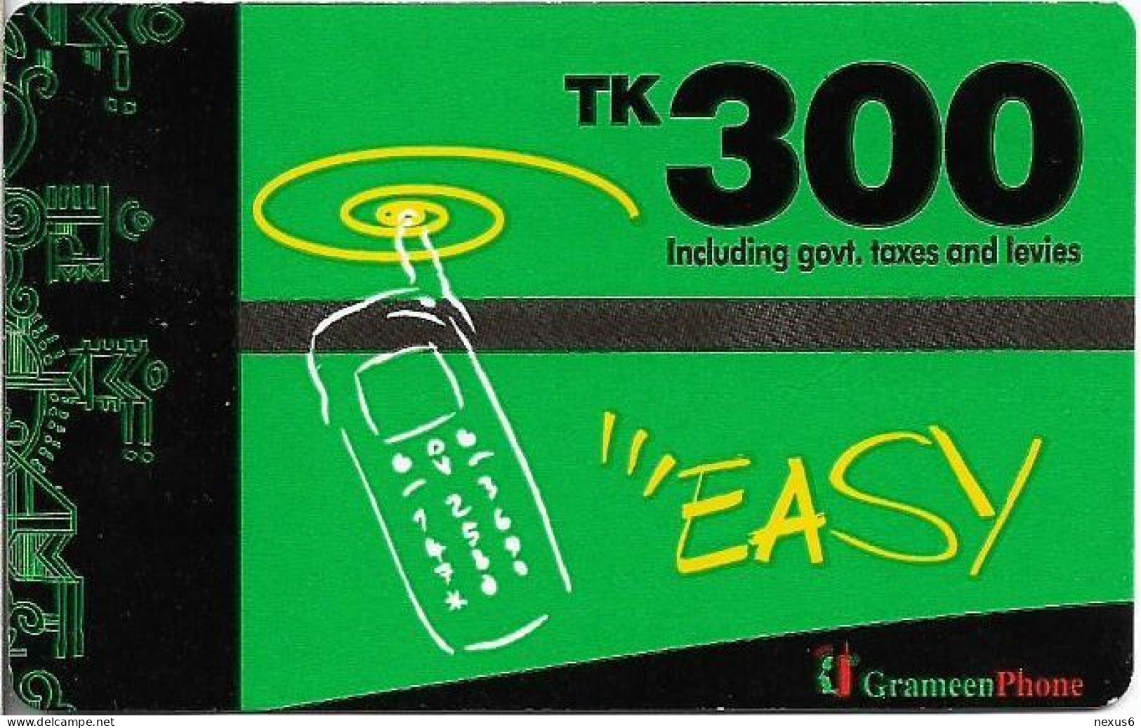 Bangladesh - Grameen Phone - Mobile Green ''Easy'' In Yellow, Reverse #2, GSM Refill 300৳, Used - Bangladesch