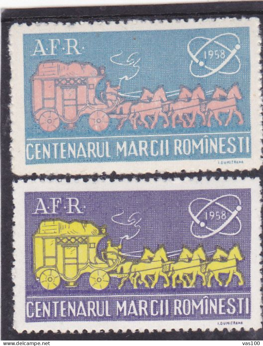 ROUMANIE / ROMANIA - VIGNETTE / CINDERELLA : A. F. R. - CENTENARUL MARCII ROMÎNESTI - 1958 - SET  DANTELES - MNH - Fiscale Zegels