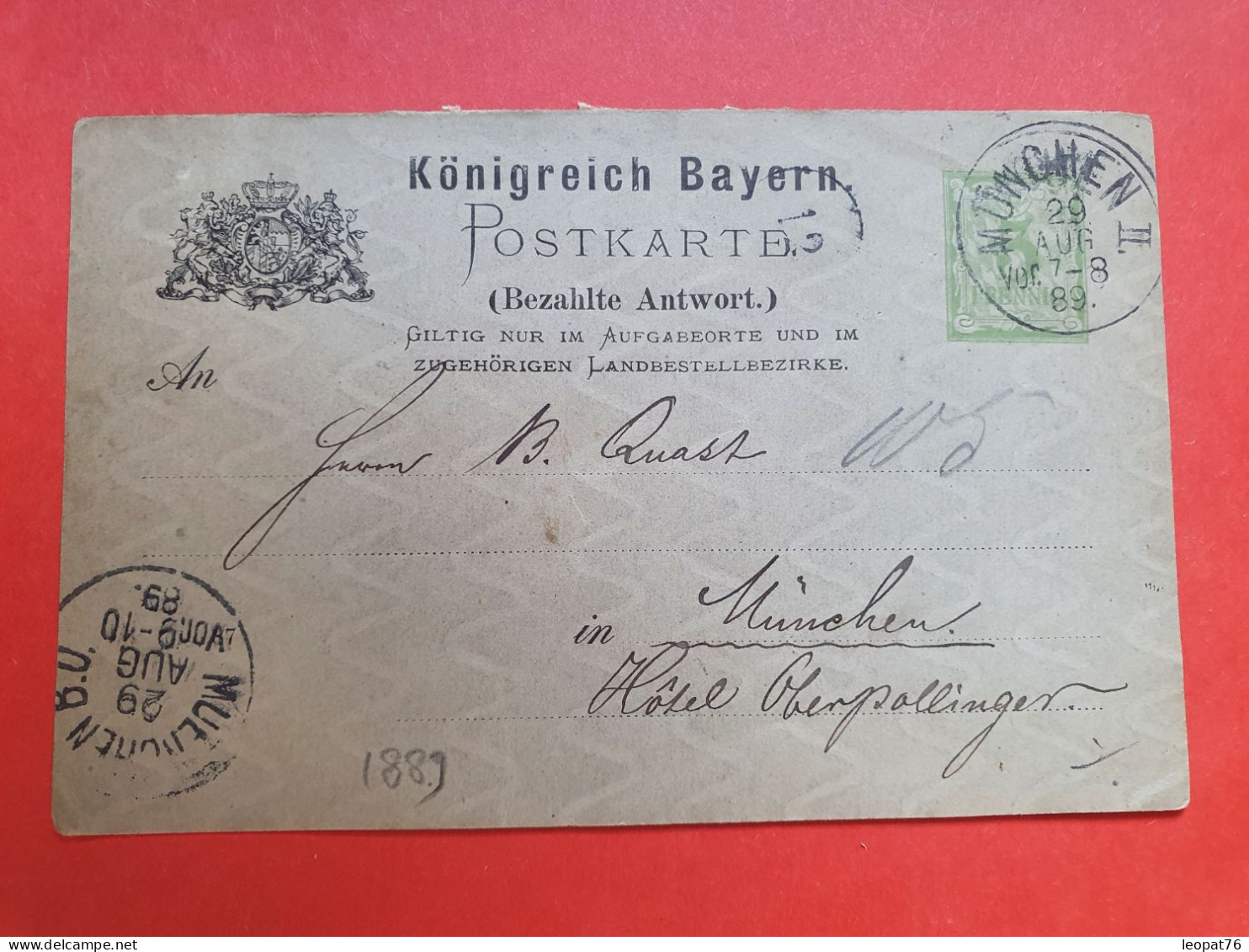 Allemagne - Entier Postal De  München Pour München En 1889 - JJ 79 - Sonstige & Ohne Zuordnung