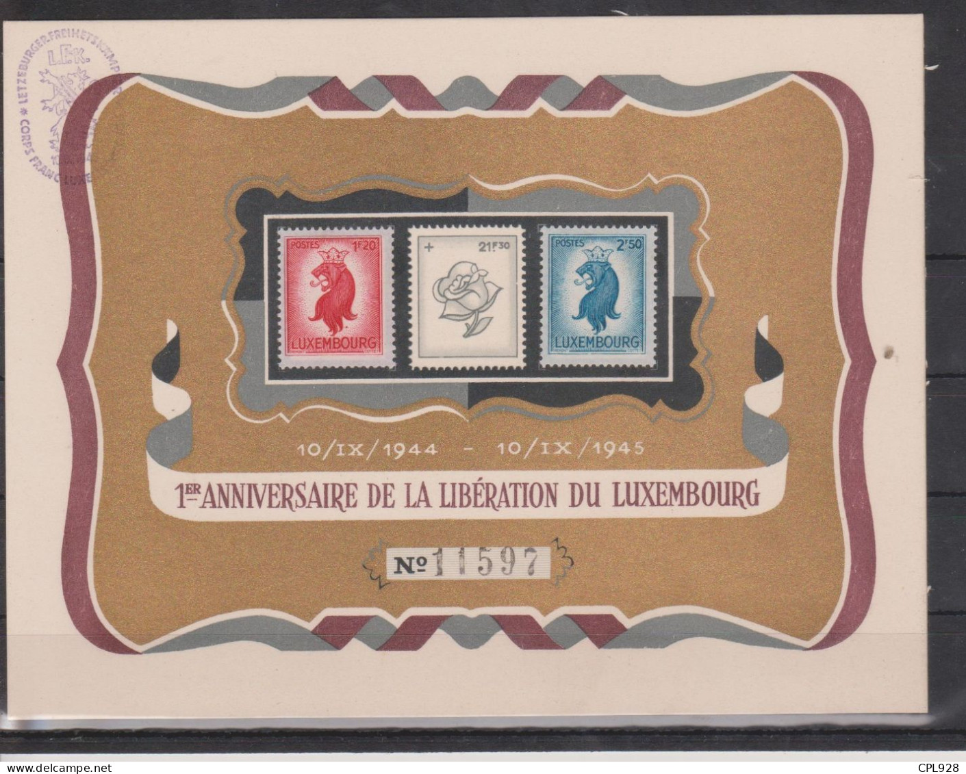 Luxembourg Carte Commémorative 1er Anniversaire De La Libération - Sonstige & Ohne Zuordnung