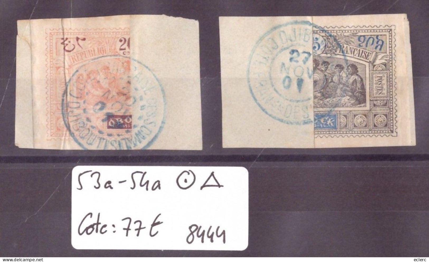 OBOCK - No Yvert 53a-54a OBLITERE ( DEMI TIMBRE SUR FRAGMENT )    - COTE: 77 € - ( WARNING: NO PAYPAL ) - Used Stamps