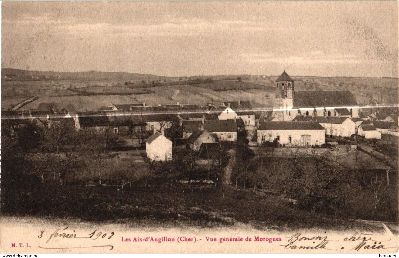 18 . LES AIX D ANGILLON . VUE GENERALE DE MOROGUES . 1903  ( Trait Blanc Pas Sur Original ) - Les Aix-d'Angillon