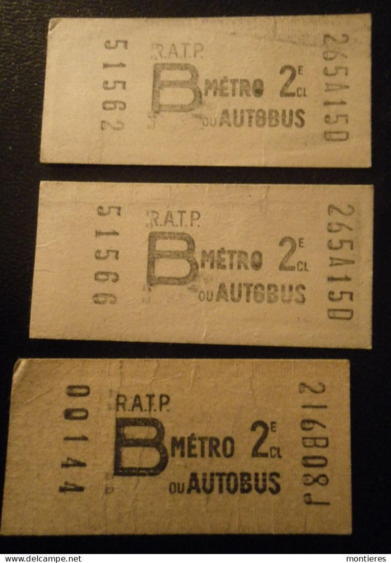 3 Billets RATP Métro Autobus 2ème Classe Dont Deux Même Série - B 265A150 (51562-51566) - B 216B08J (00144) - Europa