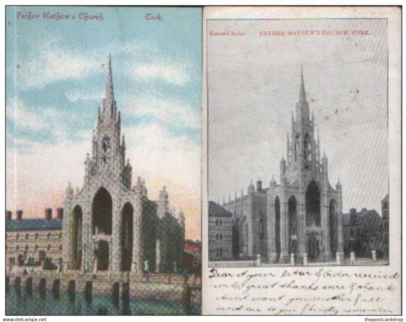 2 TWO OLD POSTCARDS OF FATHER MATHEW'S CHURCH CORK COUNTY CORK IRELAND REF-Y-22 - Cork