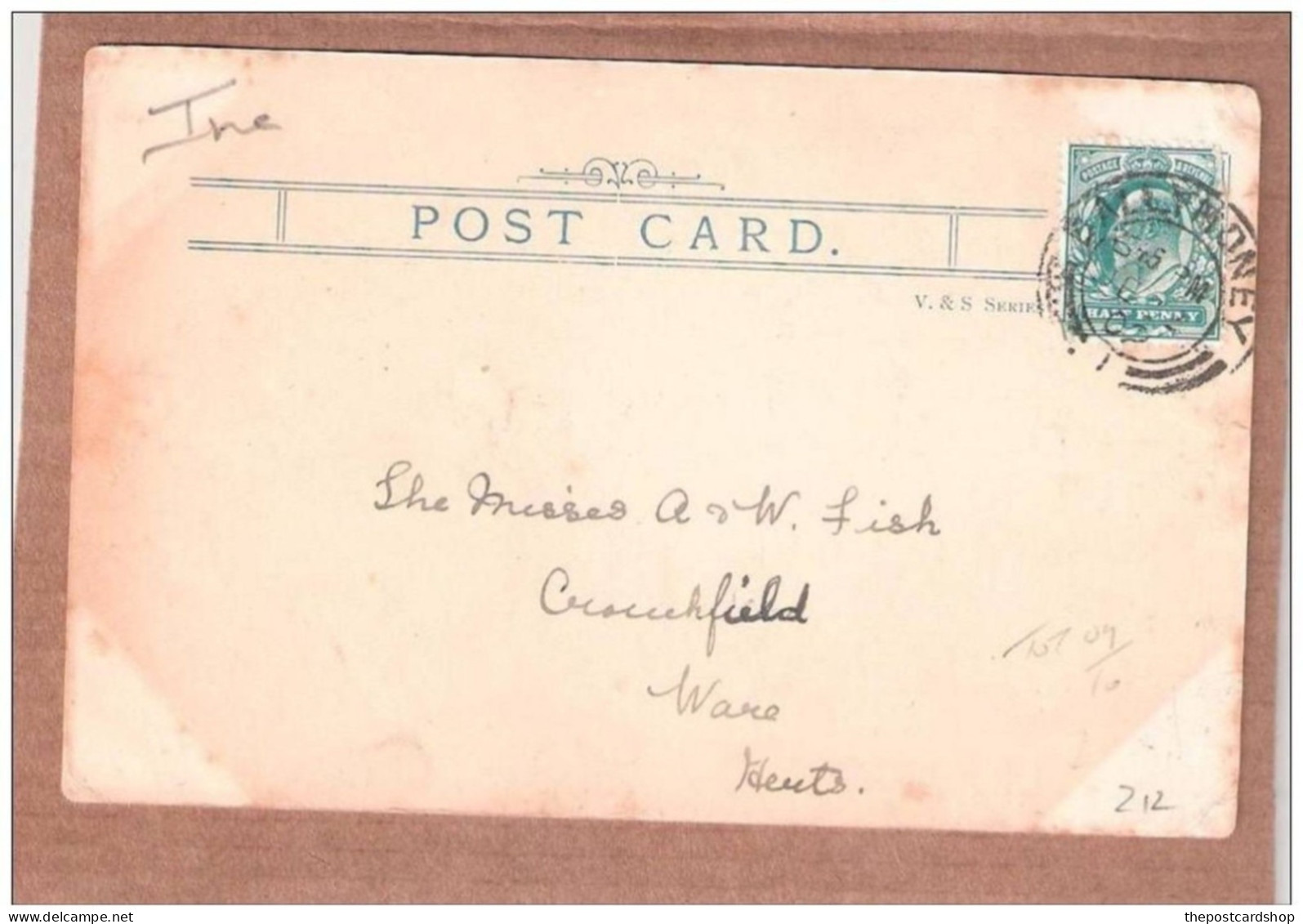 BALLYMONEY POSTMARK EARLY CARRICK-A-REDE IRELAND  1902 TO THE MISSES A & W FISH CROUCHFIELD Nr WARE HERTFORDSHIRE - Antrim