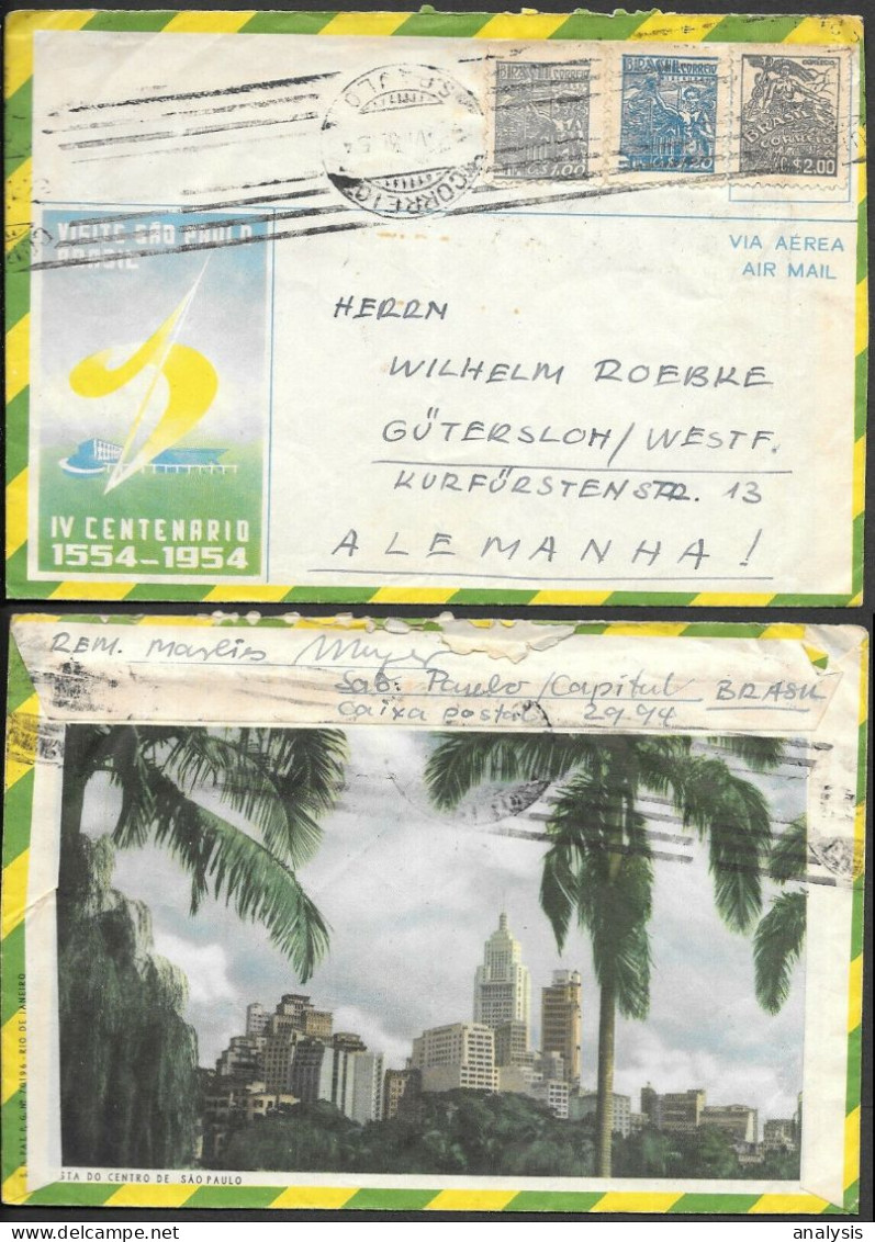 Brazil Illustrated Cover To Germany 1954. Sao Paulo 400th Anniv. - Covers & Documents