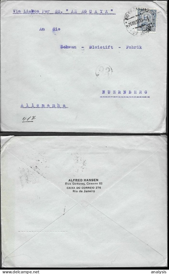 Brazil Cover To Germany 1913. Per SS Araguaya - Briefe U. Dokumente