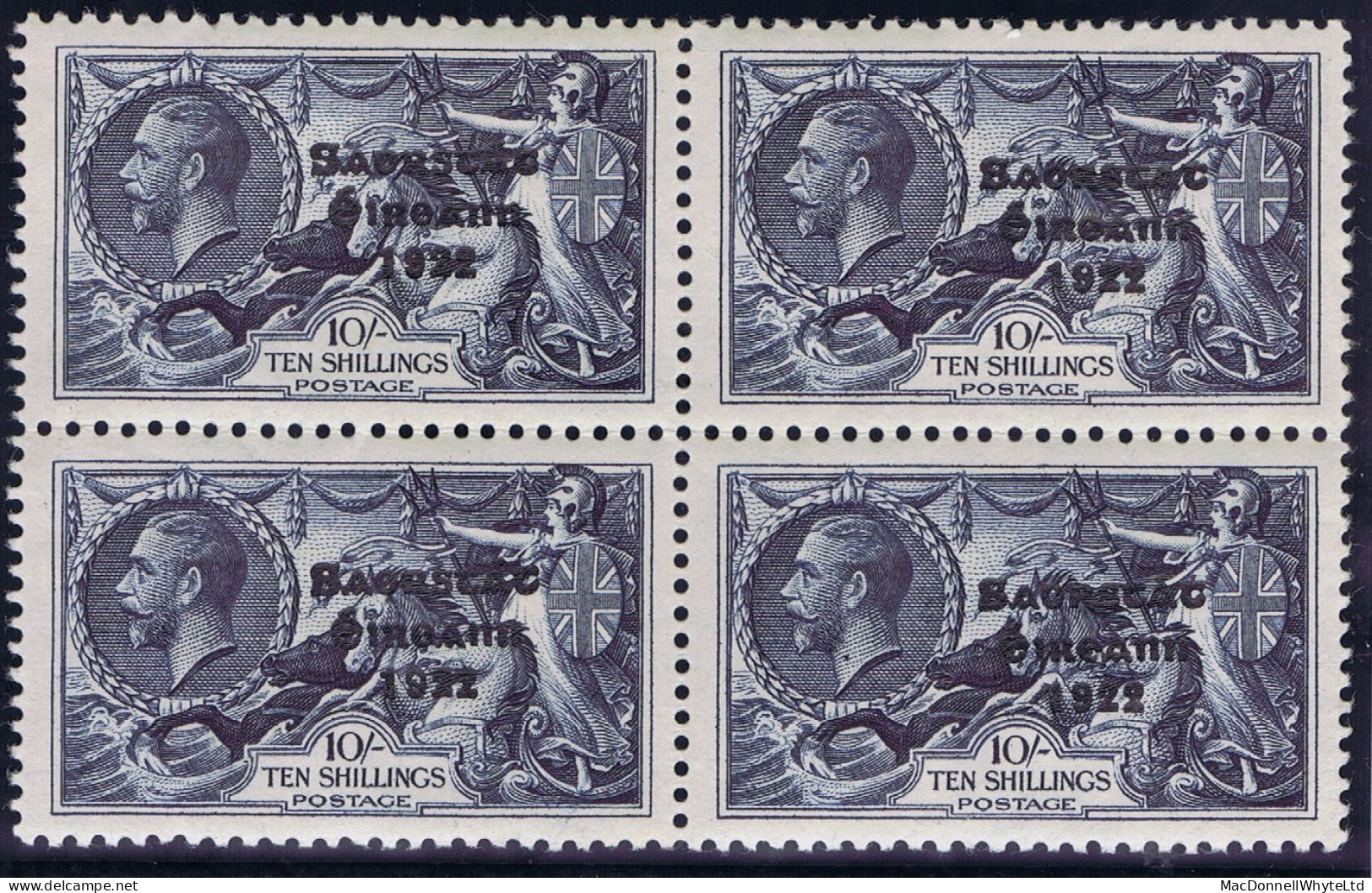 Ireland 1935 Saorstát 3-line Overprint On Re-engraved 2/6d, 5s And 10s, Blocks Of 4 Well Centred Mint Unmounted - Nuovi
