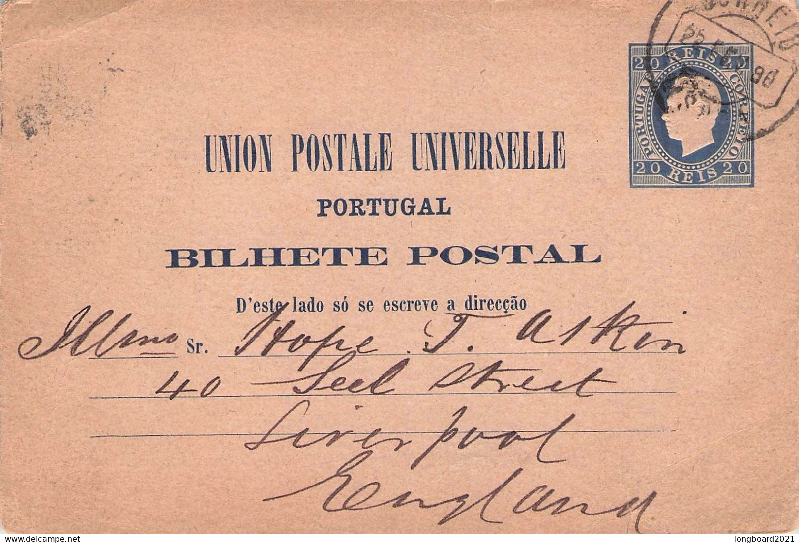 PORTUGAL - BILHETE POSTAL 20 REIS (1888) Mi P4 IIa / *1022 - Enteros Postales