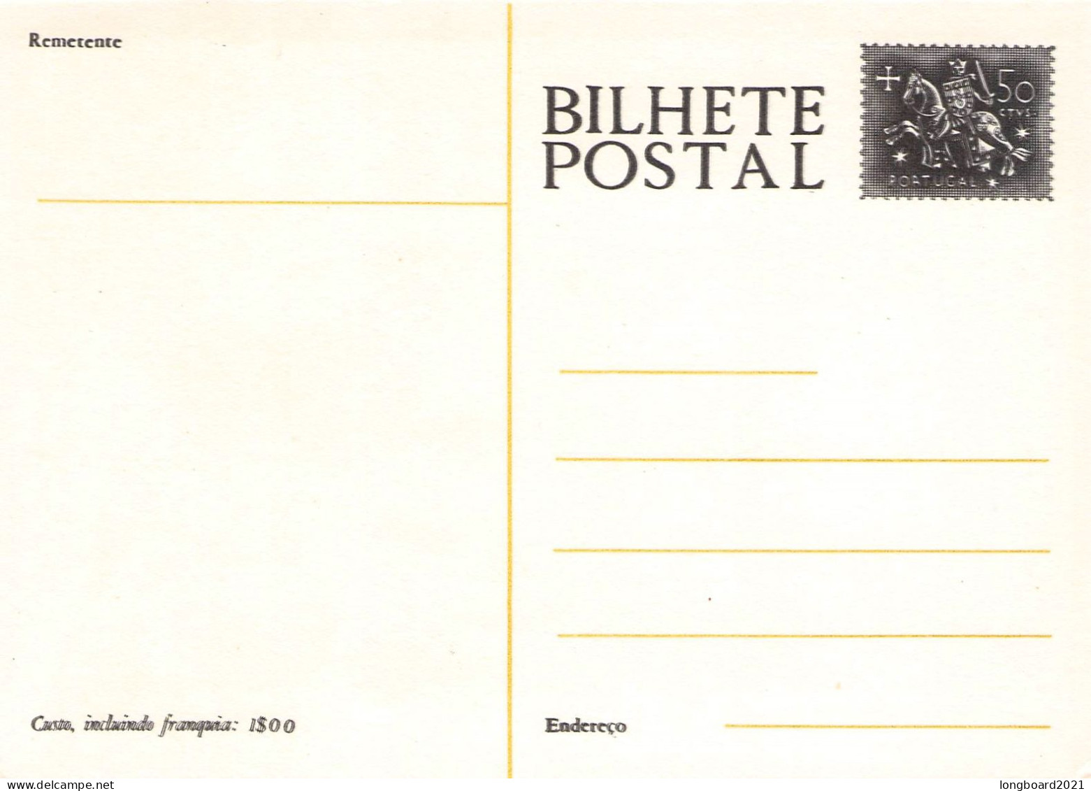 PORTUGAL - BILHETE POSTAL 50c (1964) Unc Mi P132 / *1023 - Enteros Postales