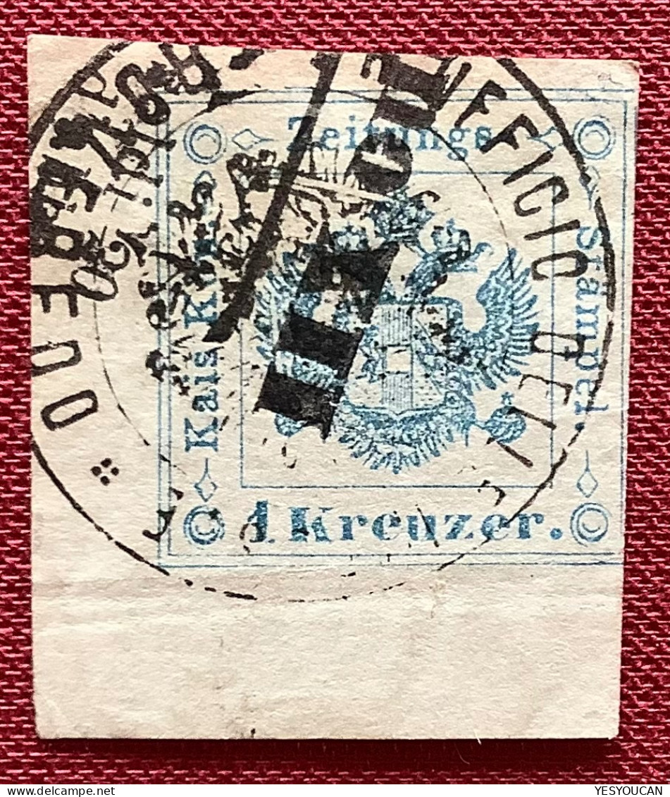 ROVERETO 1877 1 KR SHEET CORNER (Trentino Trento Italia) Österreich Zeitungsstempelmarke (Austria Newspaper Tax Stamp - Gebruikt