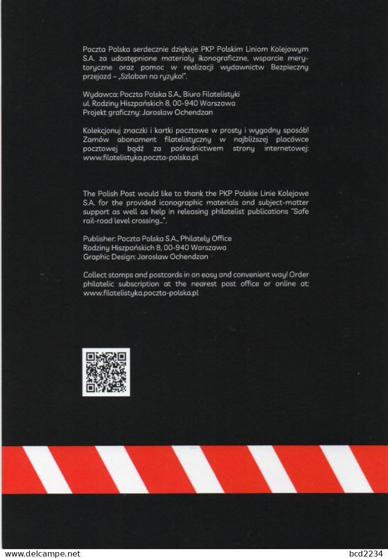 POLAND 2020 POLISH POST OFFICE SPECIAL LIMITED EDITION FOLDER: SAFE RAIL-ROAD LEVEL CROSSING PKP POLISH RAILWAYS TRAINS - Unfälle Und Verkehrssicherheit