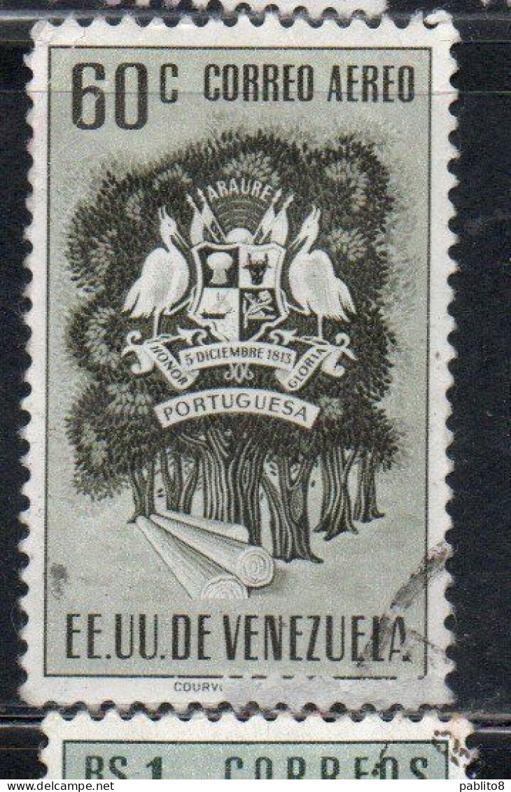 VENEZUELA 1953 1954 AIR POST MAIL AIRMAIL COAT OF ARMS PORTUGUESA AND FOREST 60c USED USATO OBLITERE' - Venezuela