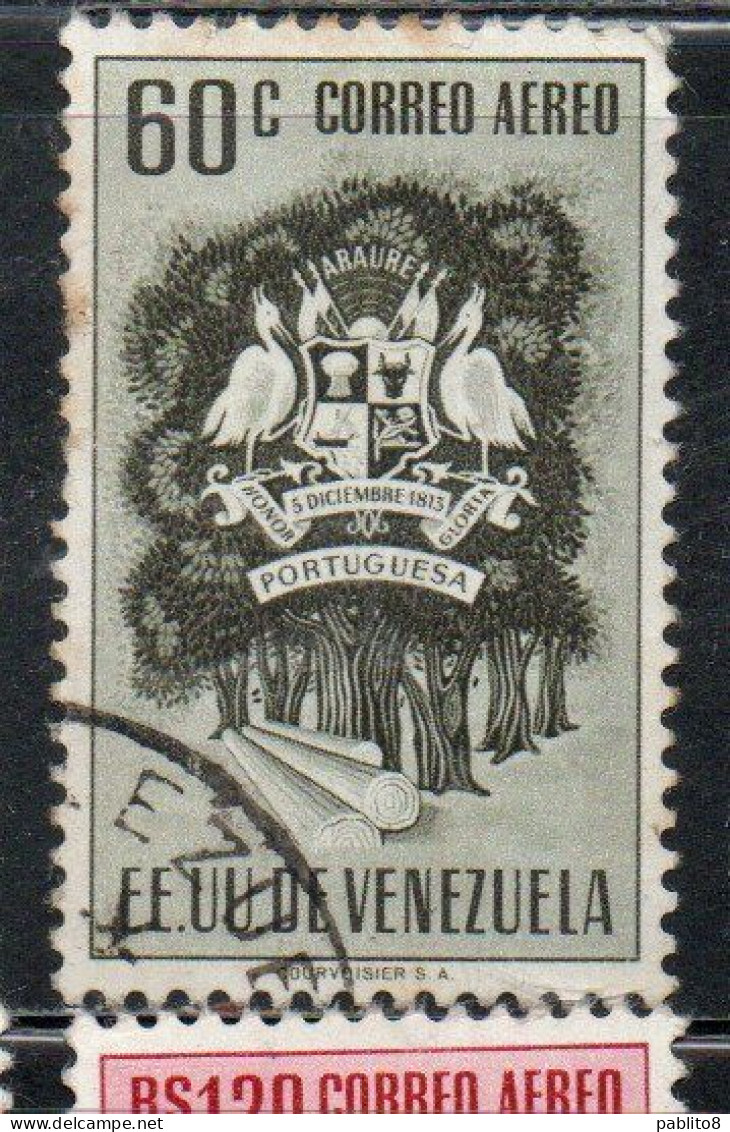VENEZUELA 1953 1954 AIR POST MAIL AIRMAIL COAT OF ARMS PORTUGUESA AND FOREST 60c USED USATO OBLITERE' - Venezuela
