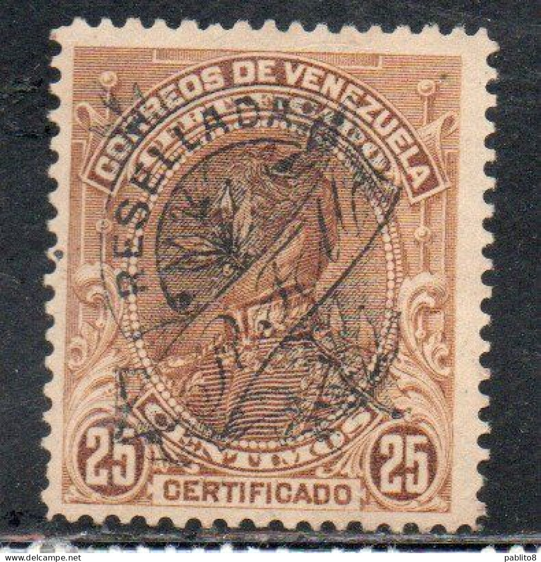 VENEZUELA 1900 REGISTRATION STAMPS SIMON BOLIVAR CERTIFICADO OVERPRINTED RESELLADA  25c MH - Venezuela