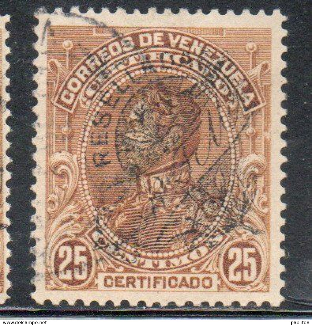 VENEZUELA 1900 REGISTRATION STAMPS SIMON BOLIVAR CERTIFICADO OVERPRINTED RESELLADA  25c USED USATO OBLITERE' - Venezuela